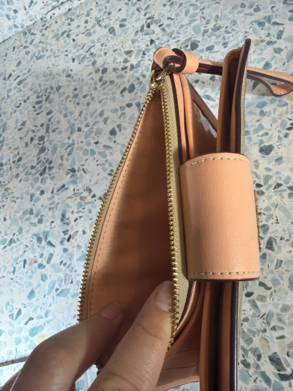 Coach Signature Canvas Wristlet in Tan with Pink Trim - Picture 5 of 5
